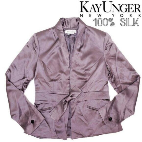 Kay Unger New York Silk Blazer jacket Size 8 Mauve lavender purple shiney sheen - Picture 3 of 12